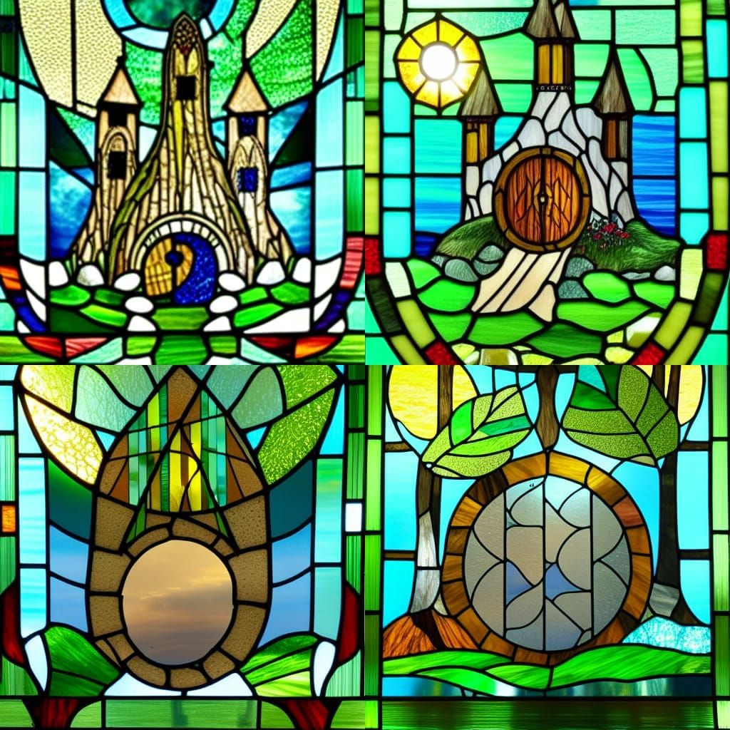 Hobbit Hole Stained Glass - Ai Generated Artwork - Nightcafe Creator