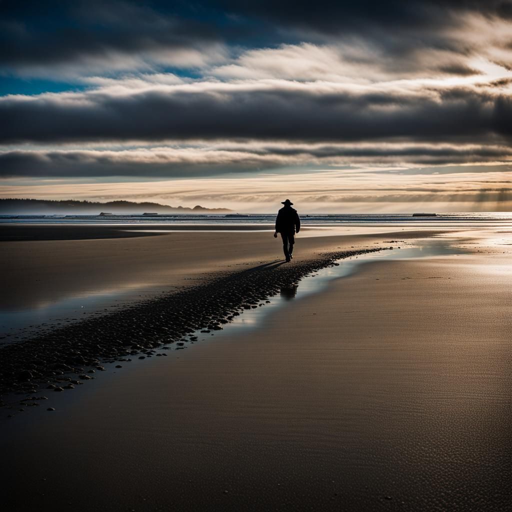 man walking alone on beach