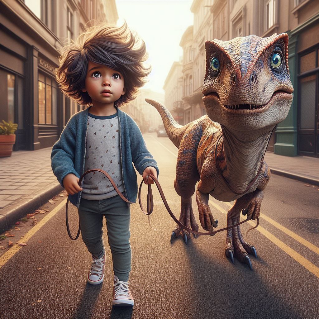 Boy taking his Raptor for a walk