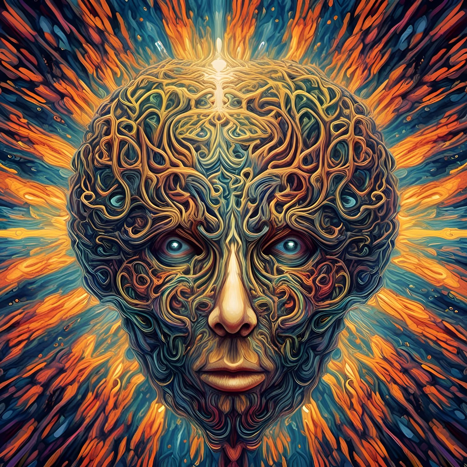 Looking forward Symmetrical face <lora:Symmetrification:1.0> This is the brain,in brain we trust, brain is the all the everything , Abstract...