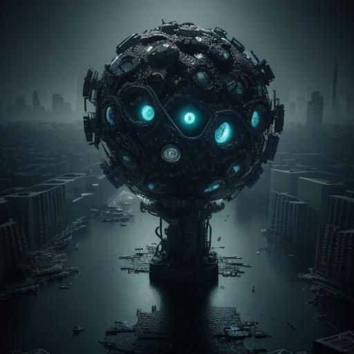 Darkwave Figure in Isometric Urban Landscape