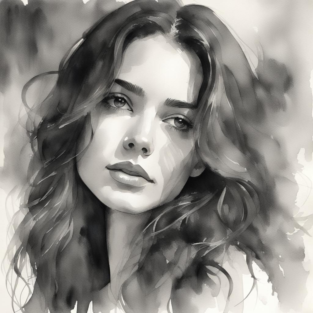 Soft monochrome watercolour portrait