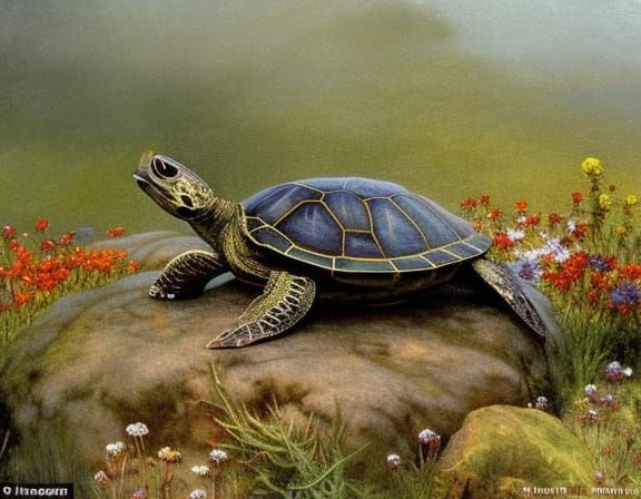 Turtle sunning on a rock