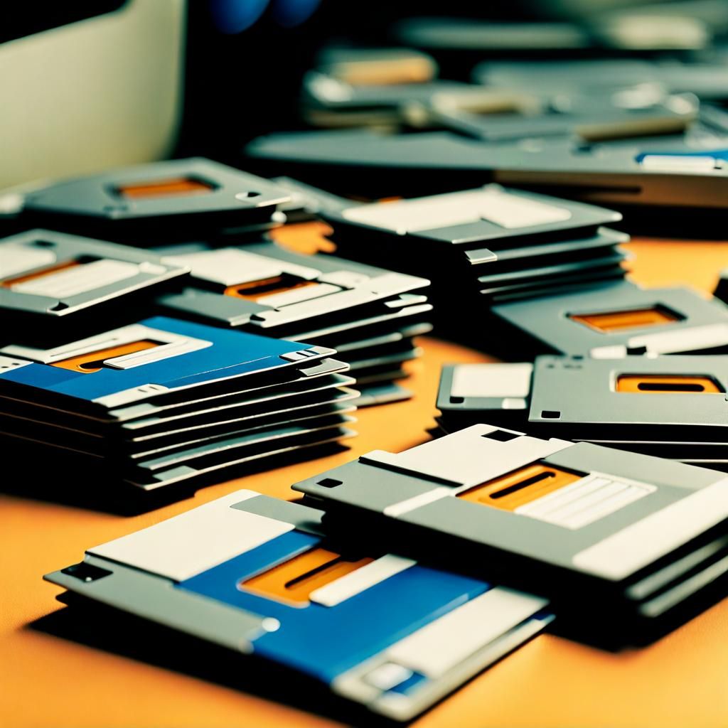Music Floppy Disks. Contains 1 song. Per Disk. AI Generated Artwork