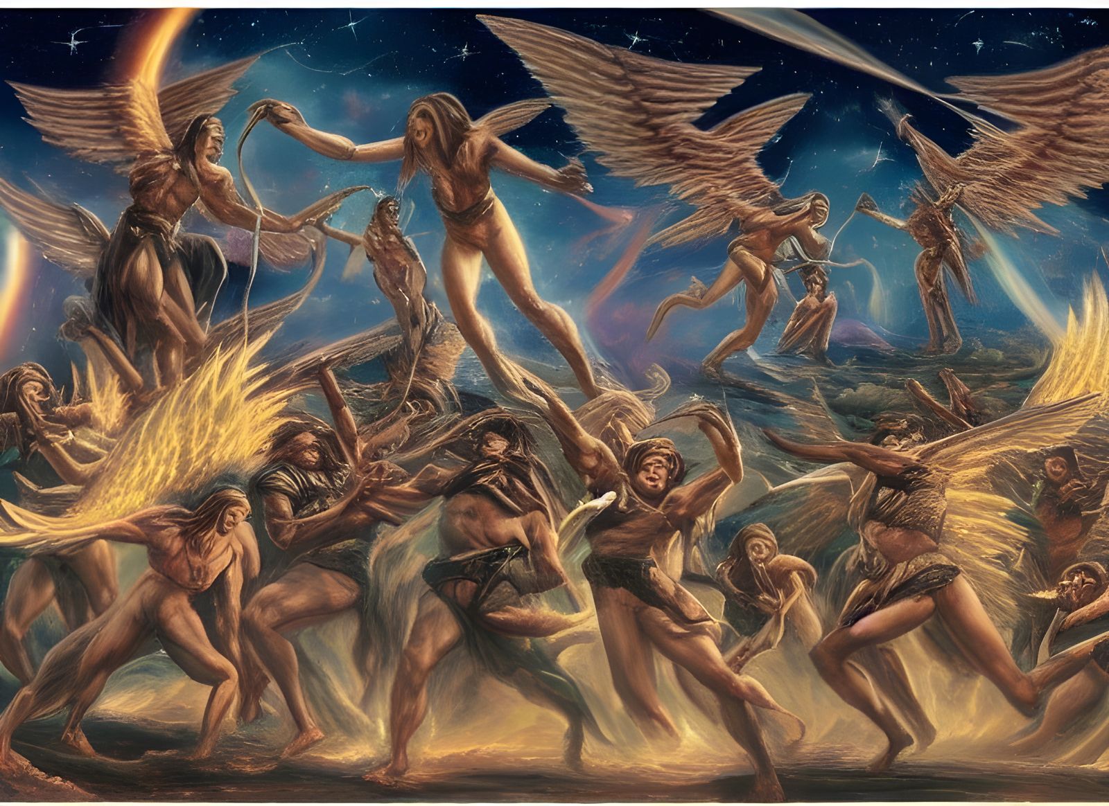 angels and demons fighting painting