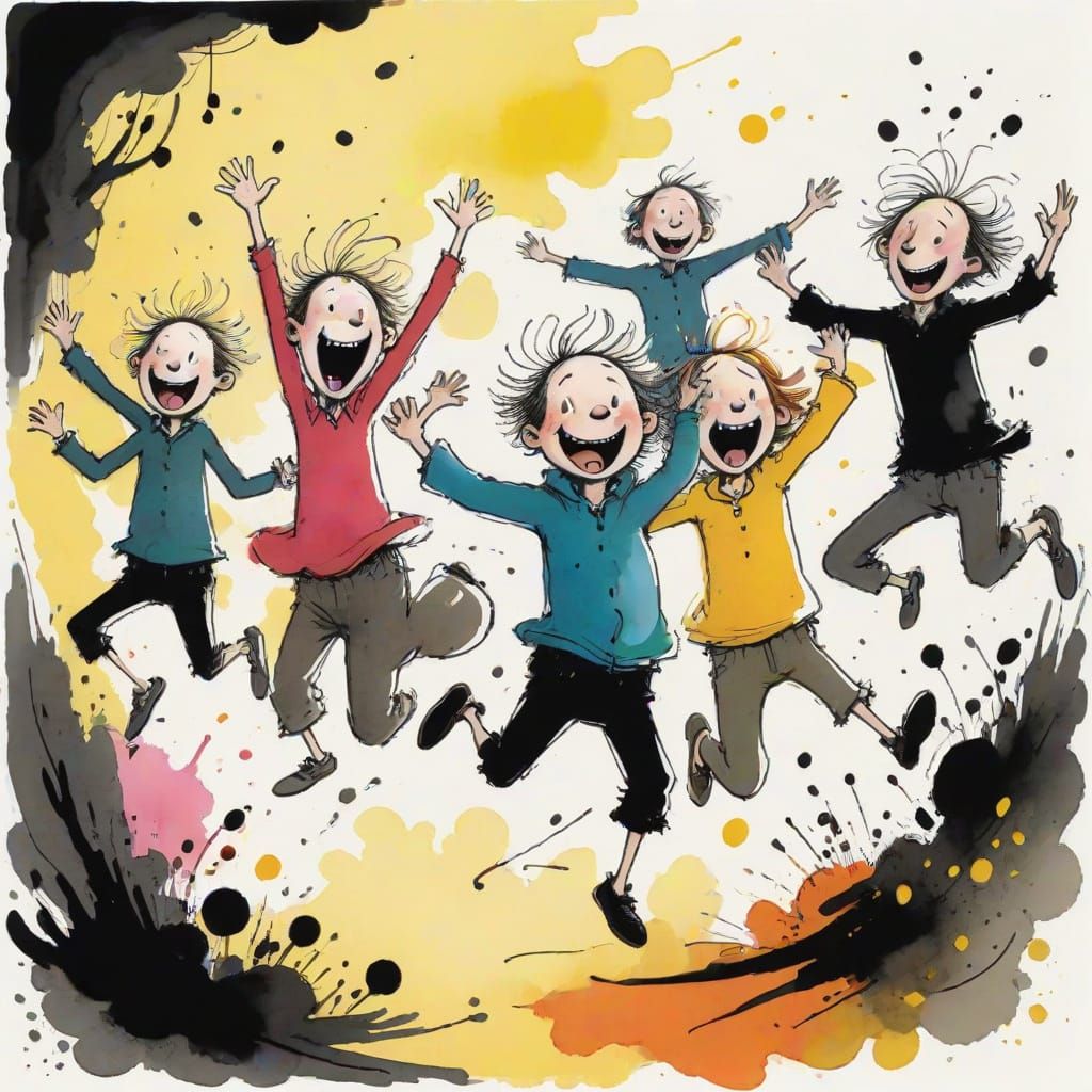 “An energetic ink-and-watercolor illustration in the whimsical style of Quentin Blake. Loose, scratchy ...  by @AJ