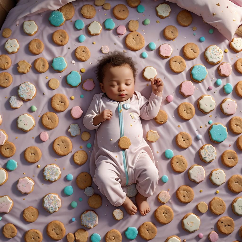 Baby Asleep in Giant Bed: 3D Rendered Artwork