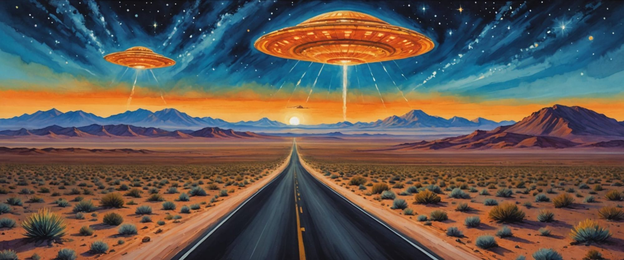 3 dimensional diorama of ufos hovering over the evening desert landscape, 8 bit 16 bit 