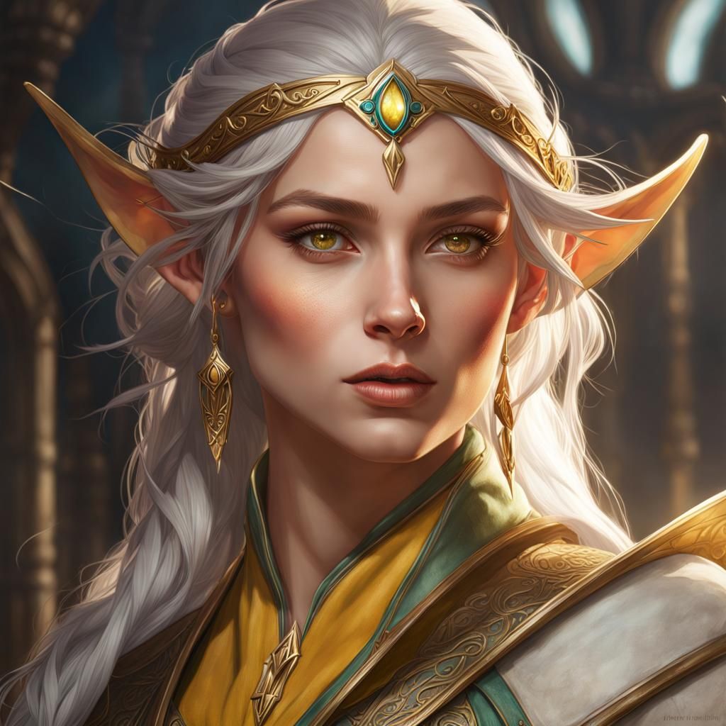 Female Elf Tolkien yellow eyes . head and shoulders portrait, 8k ...