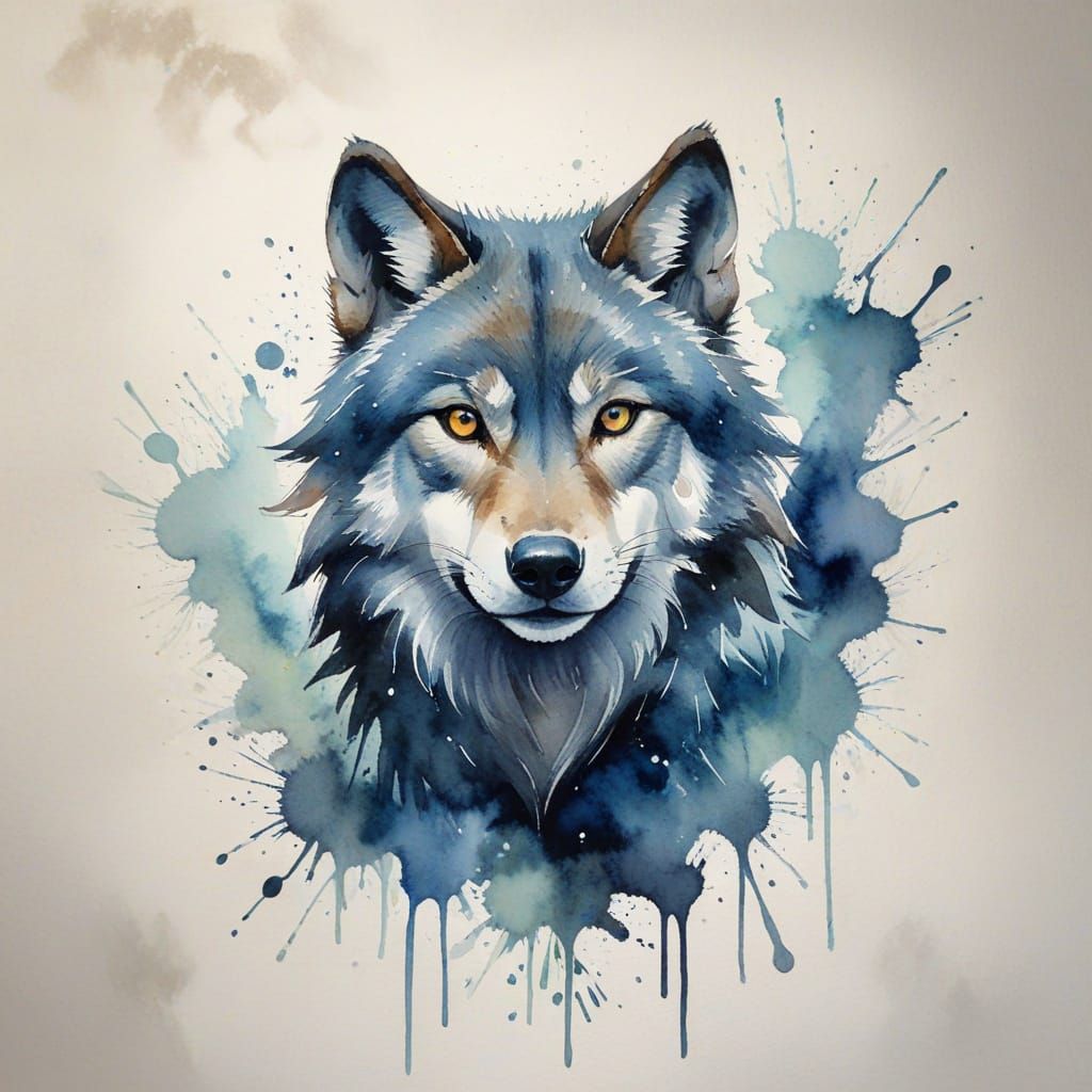 Watercolor Wolf Stain Art on Wall