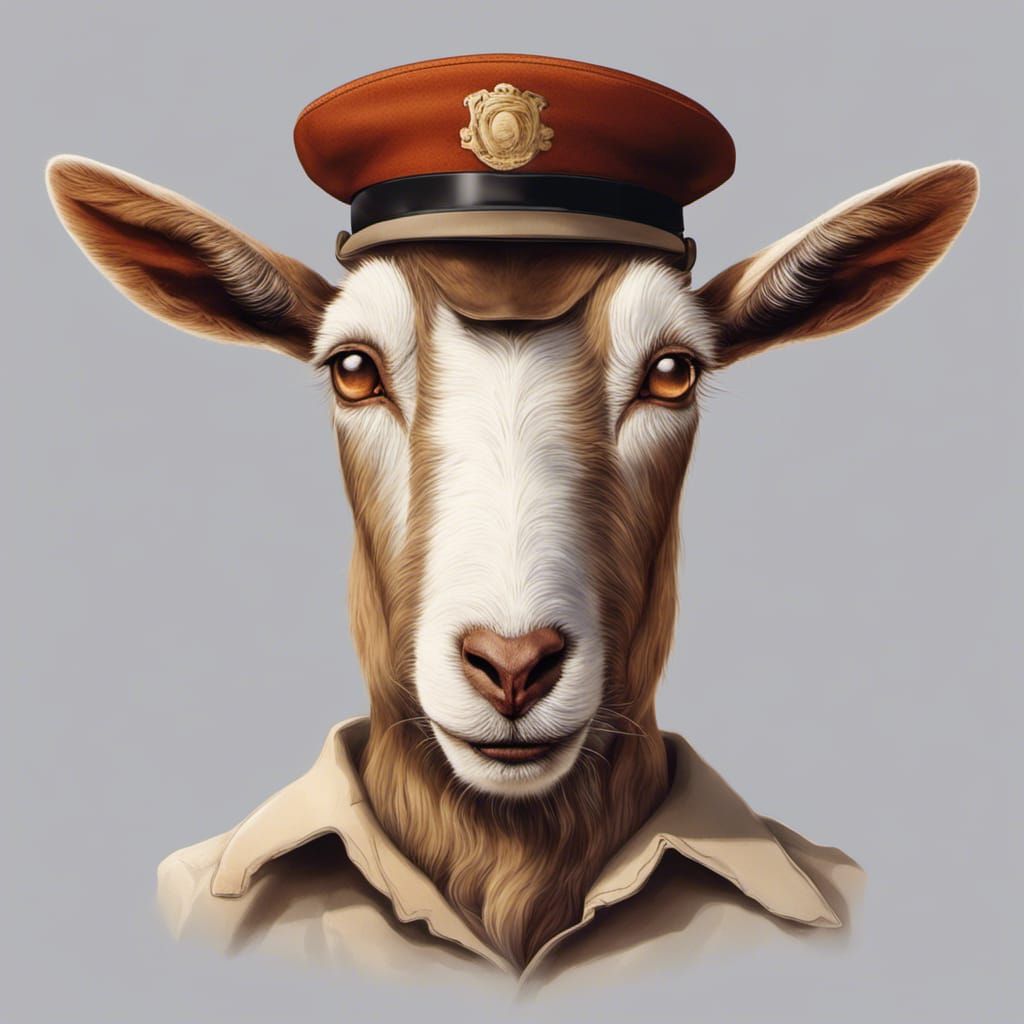 A goat with a large human mustache, the mustache is an "Engl...