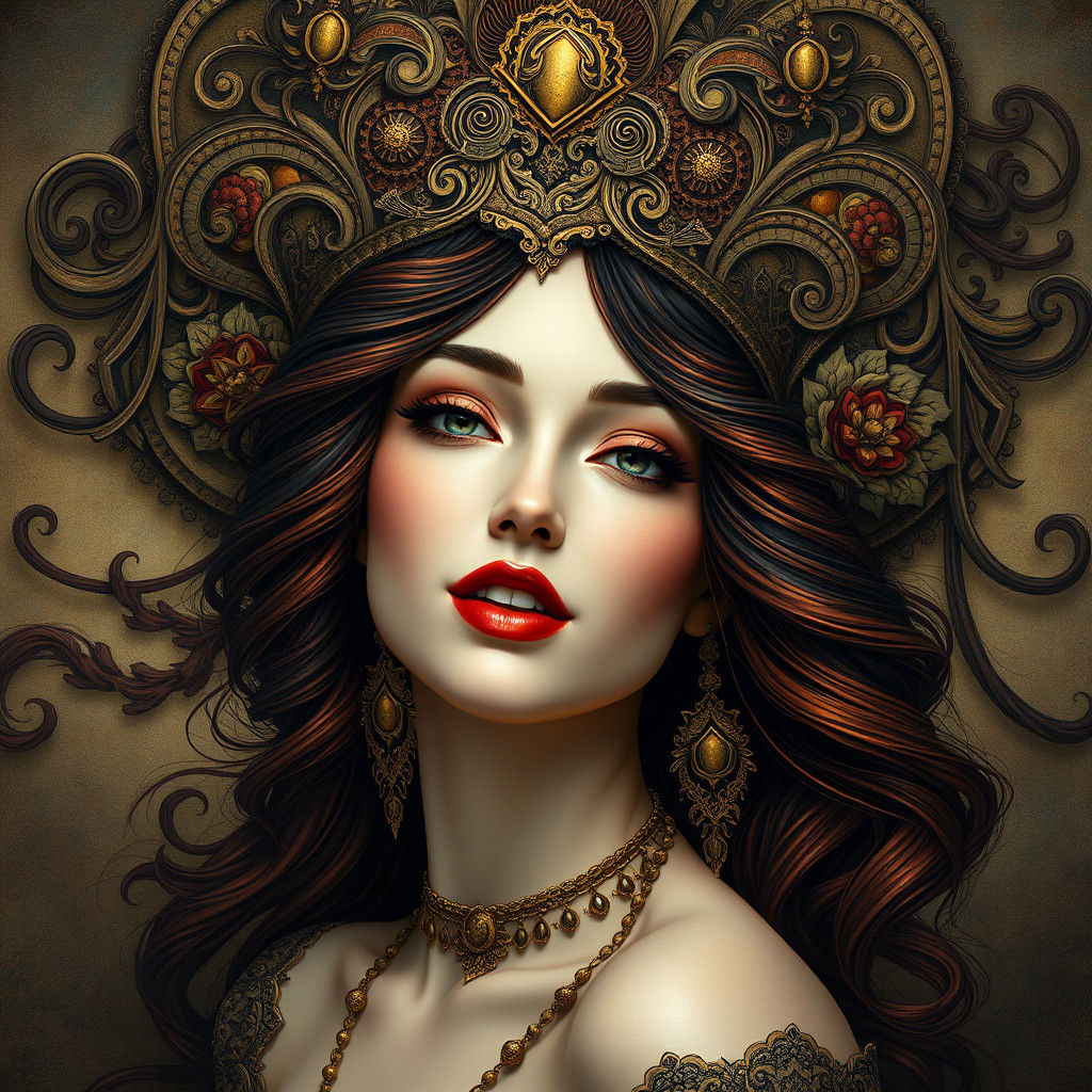 Art Nouveau Woman with Enigmatic Smile