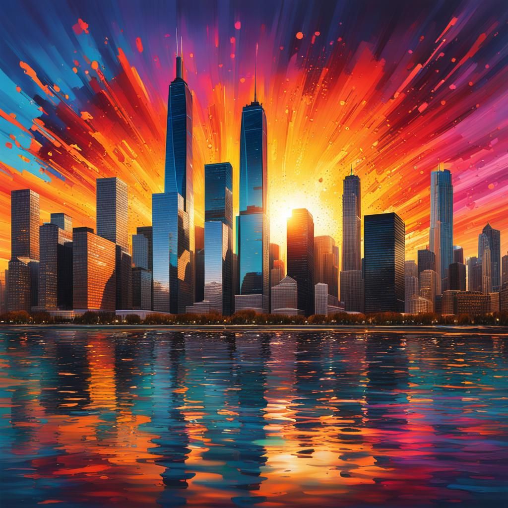 Chicago skyline sunset - AI Generated Artwork - NightCafe Creator