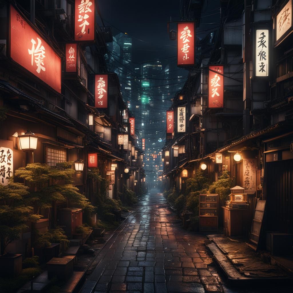 An alley in downtown Tokyo at night