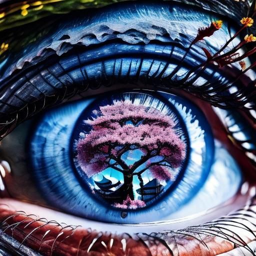 "macro shot of “flower forest <lora:Eyeeezzzzz:1.0> inside an eye" double exposure collage art illustration, silhouette art, fantasy, hdr, v...