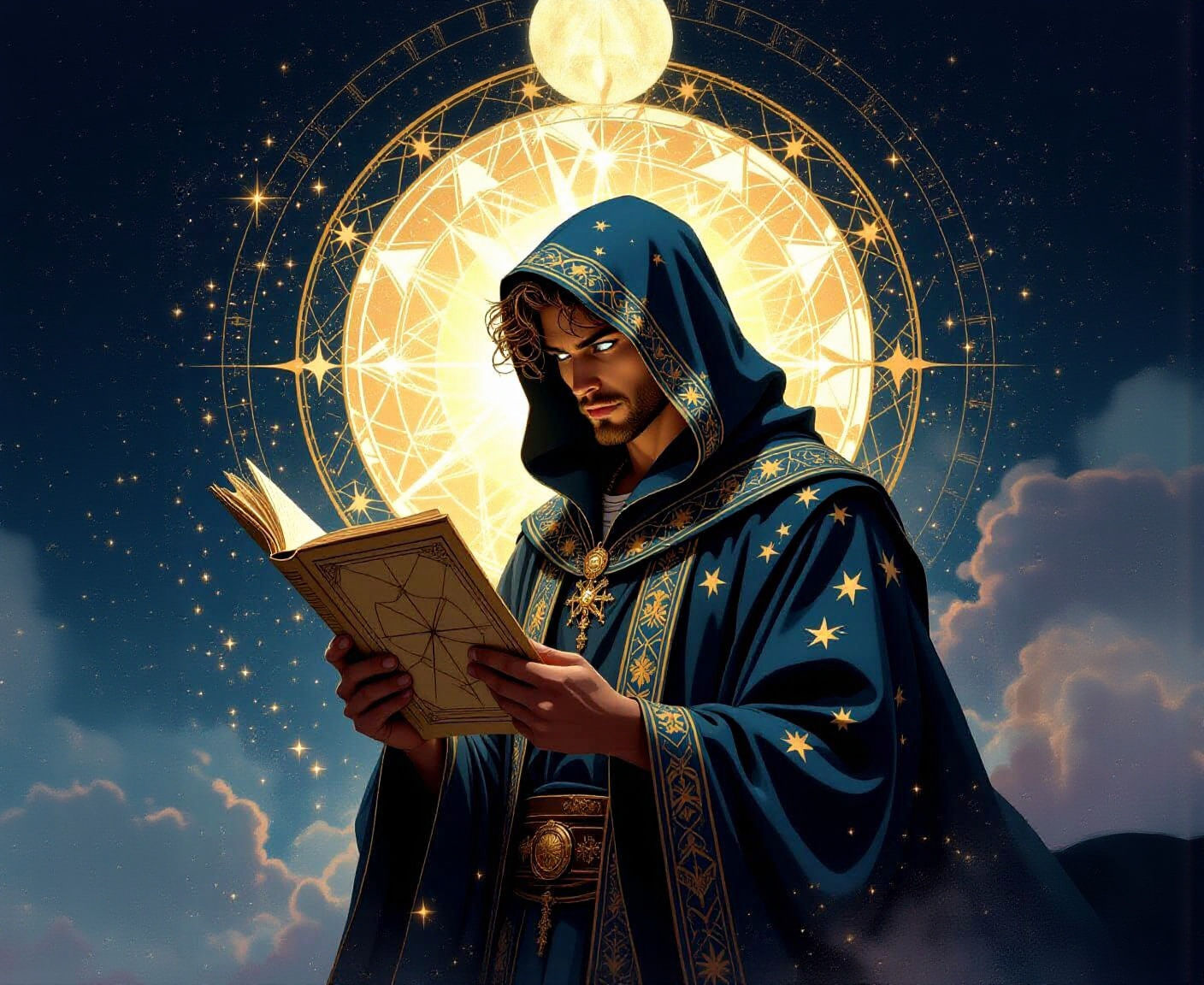 A celestial cartographer with a map made of pure starlight, charting the course of new constellations in the night sky. The cartographer's r...