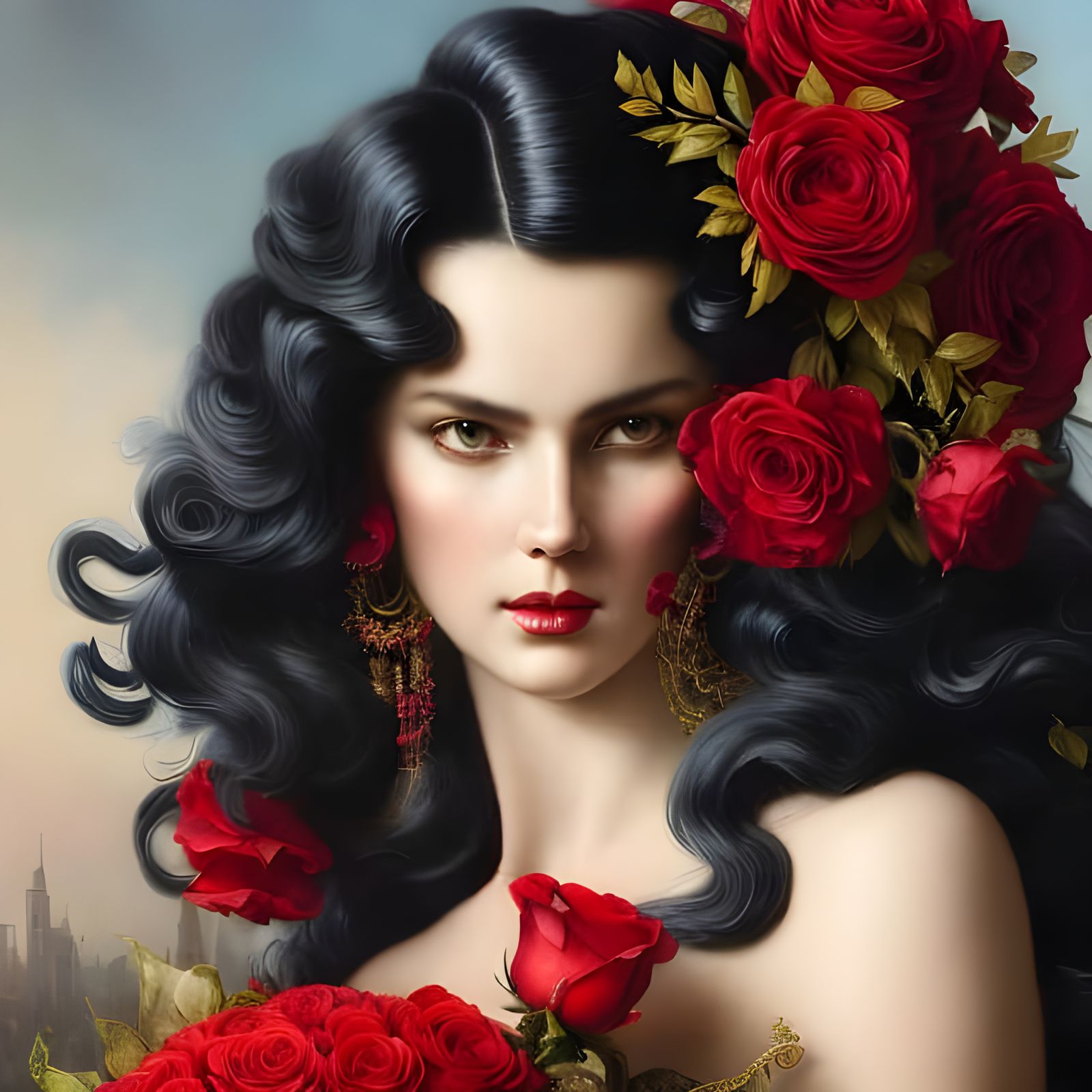 Dark Haired Rose Goddess - AI Generated Artwork - NightCafe Creator