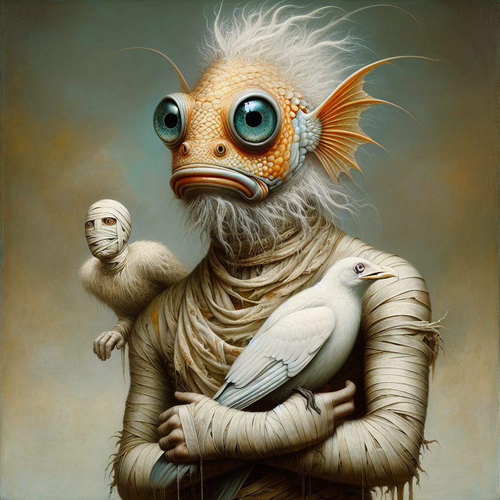 a creature with a humanoid body of an albino figure that sta...