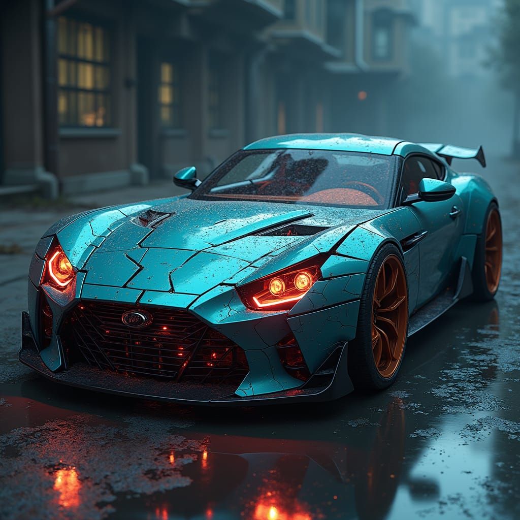 Futuristic Sports Car with Fragmented Body in Dystopian Styl...