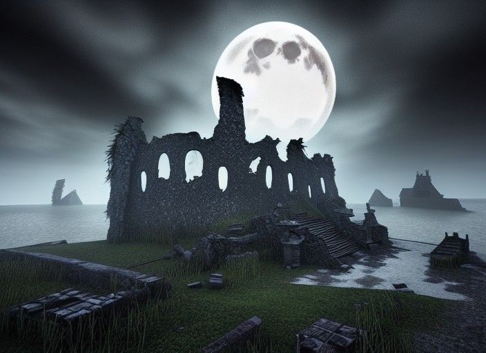 Ruined castle dark destroyed thundrstorm gothic art action p...