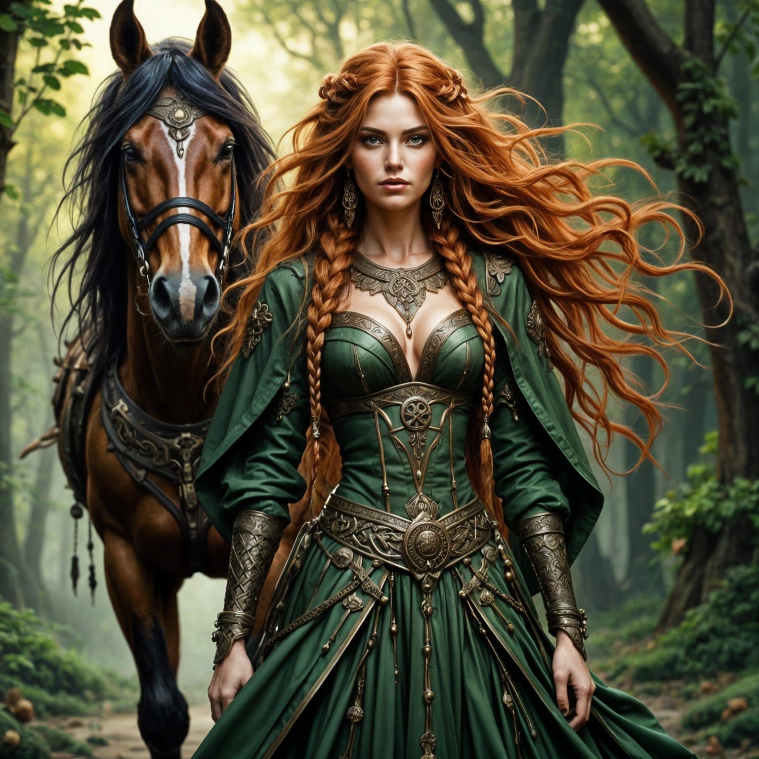 Ethereal Celtic Warrior Goddess with Clydesdale Horse