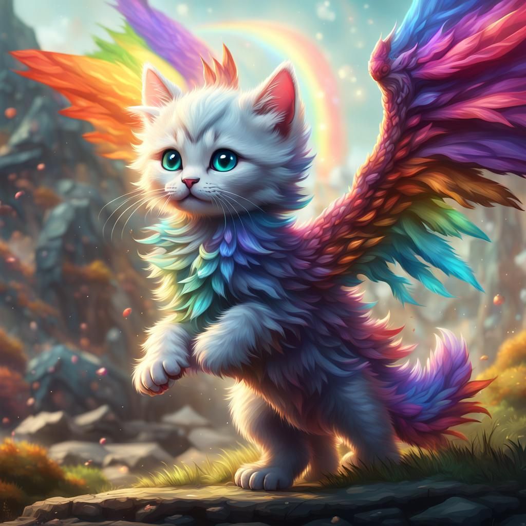 Rainbow Dragon Kitten: Fantasy Concept Art