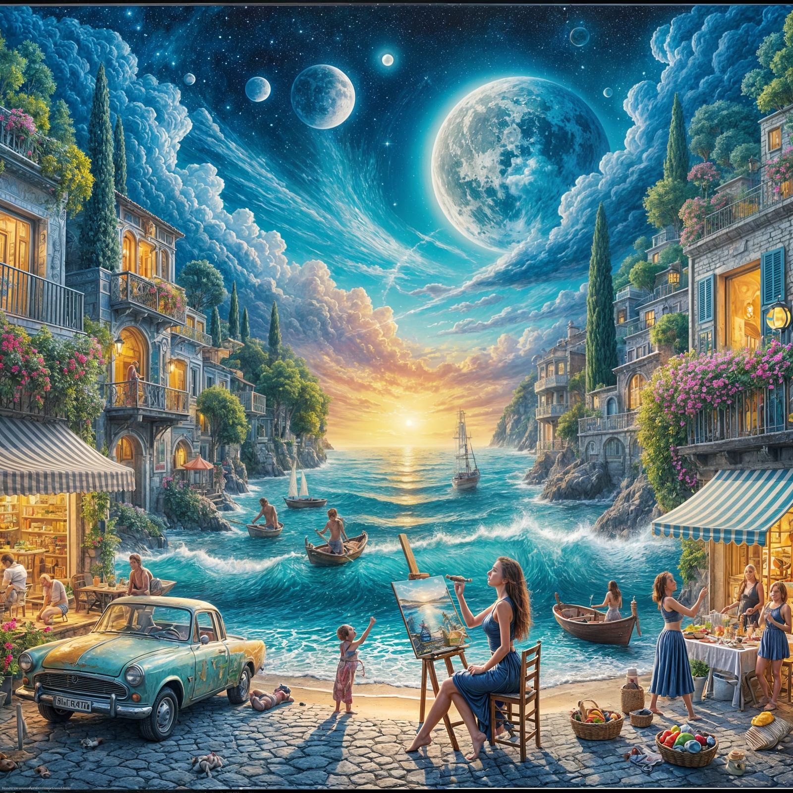 Mediterranean Night Sky with Artist and Woman