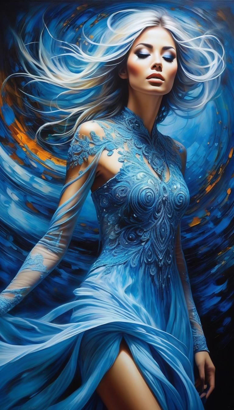 Ethereal Emo Woman: A Neo-Romantic Oil Painting