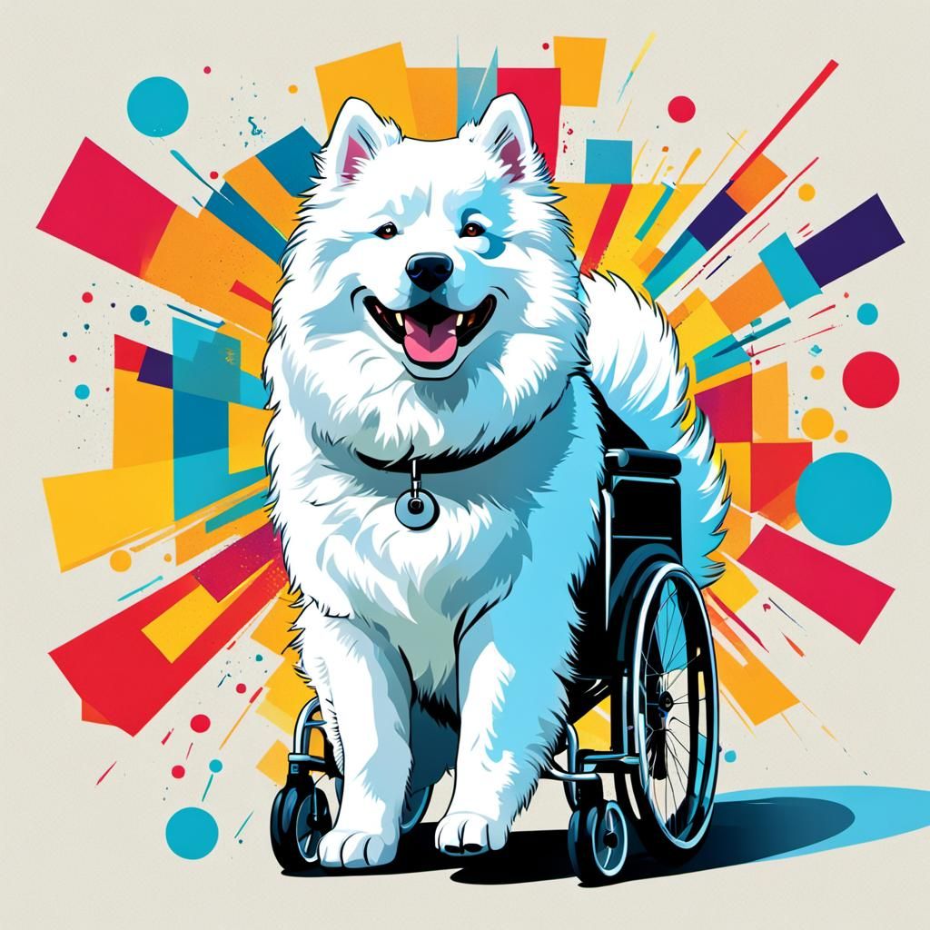 The Happy White Samoyed Dog with Only Two Legs  by @Rapunzel Bigfoot