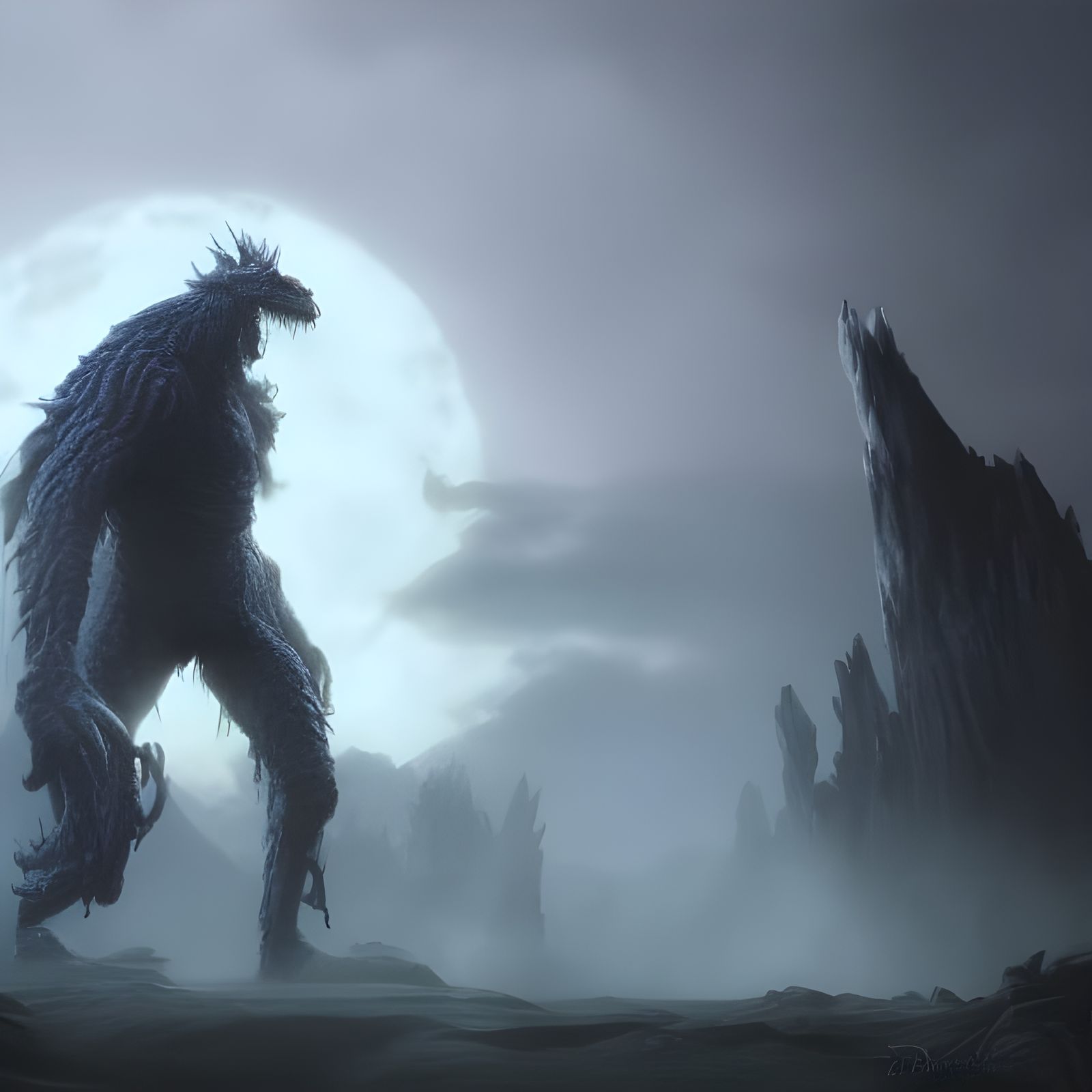 Carnivorous Fiend Lord in Moonlit Badlands