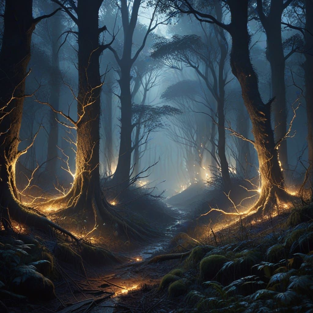 Enchanting Forest Illuminated by Glowing Light
