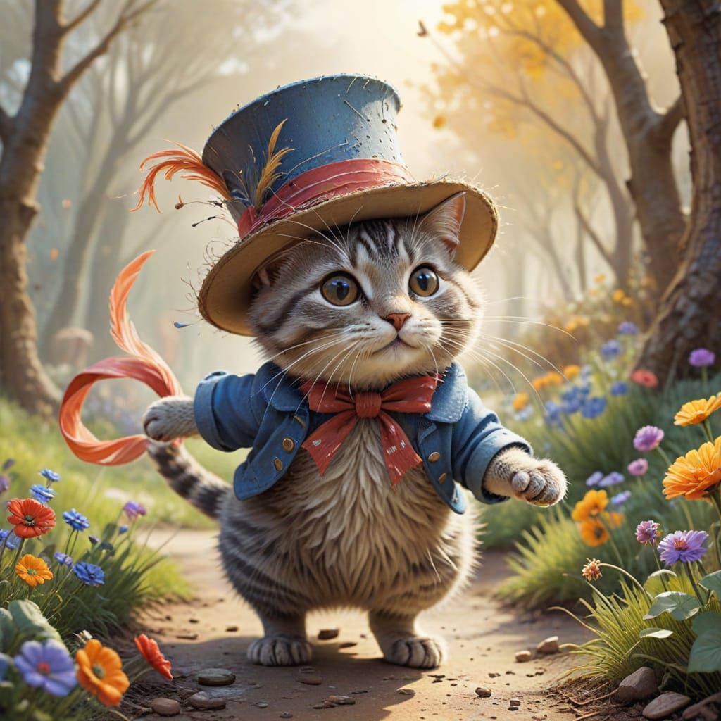 The cat wore a hat, while chasing a rat.  by @manozavr