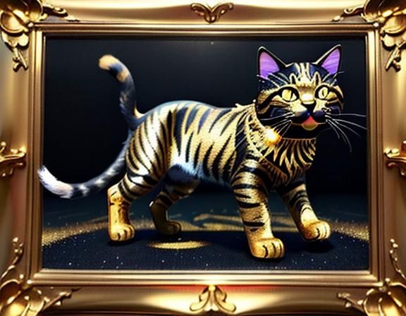 Inside a cat style decorated 3D detailed frame, beautiful bl...
