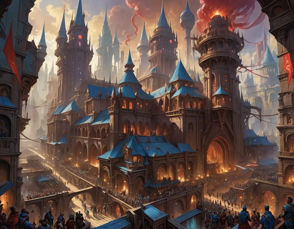 Precinct Five, Ravnica, Izzet League factory, large crowds, stunning ...