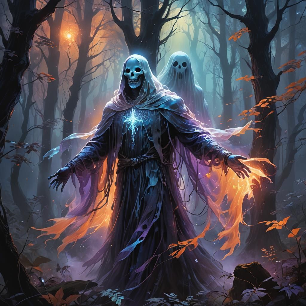 Ethereal Ghost in Mystical Forest Concept Art