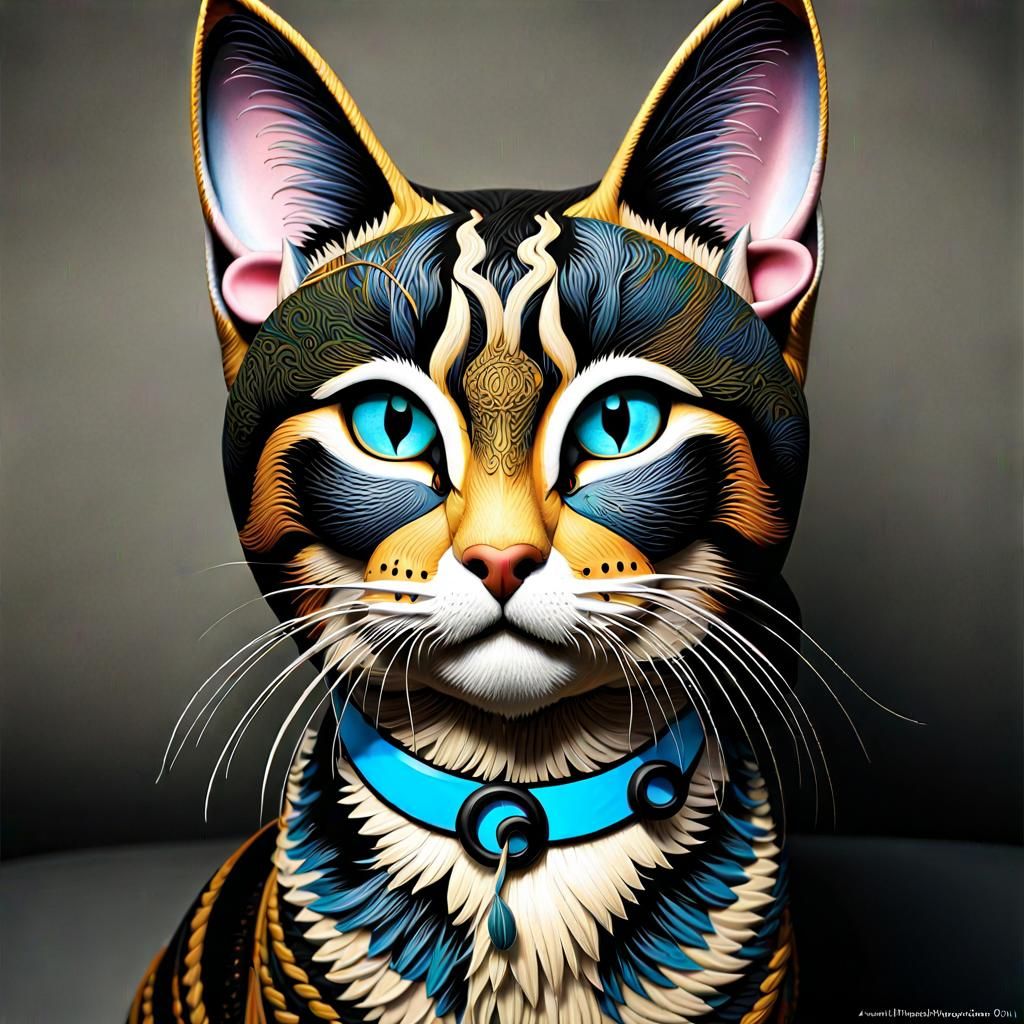 Vibrant Bengal Kitten Portrait in Tattoo Style