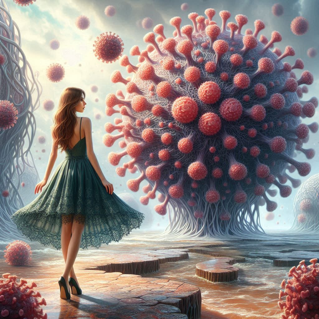 Beautiful girl and giant virus