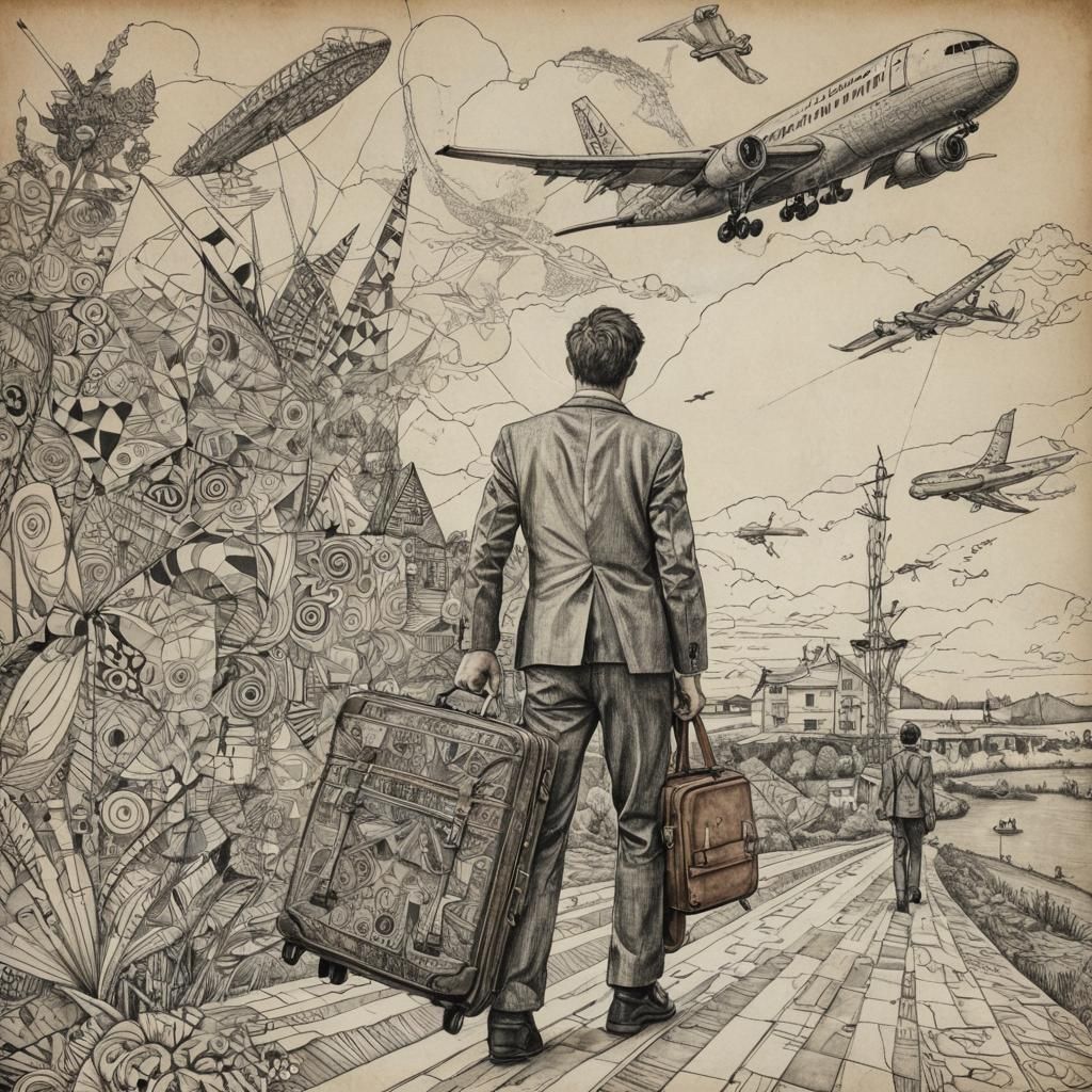 A man with a suitcase comes back home from a long journey to...