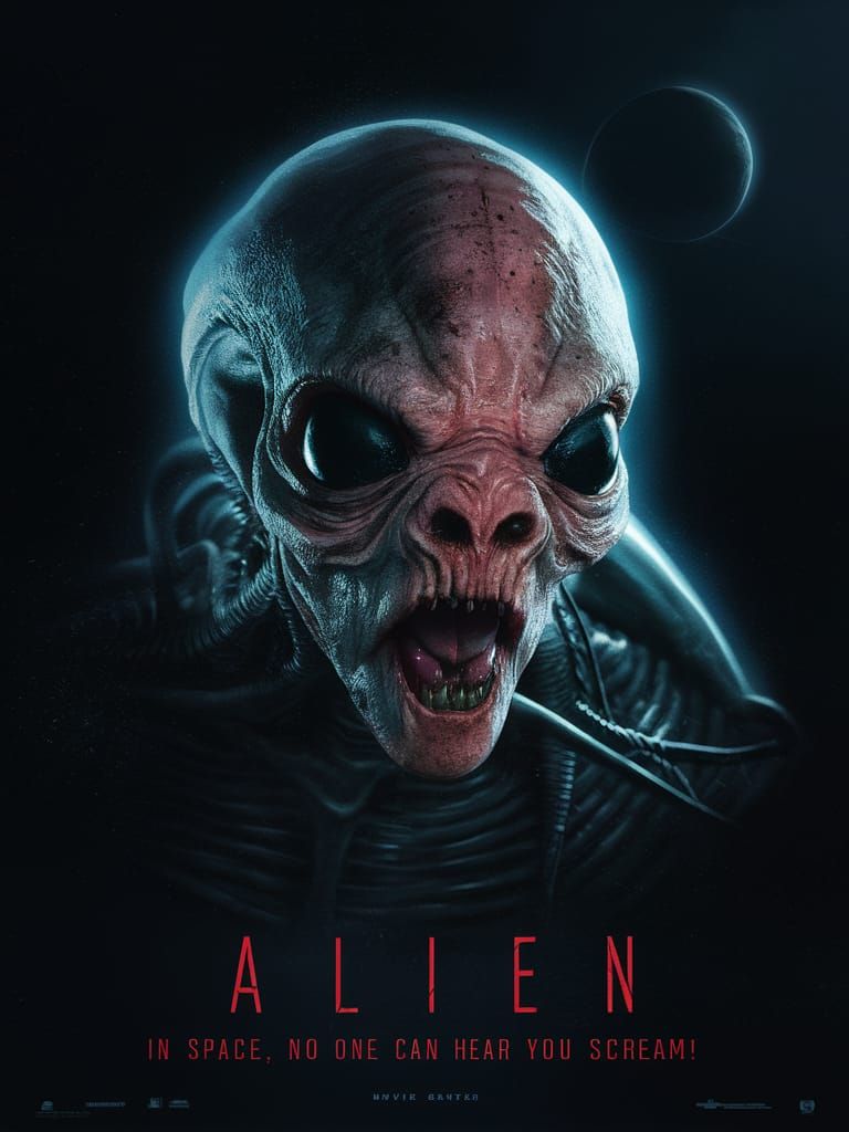 Movie poster with text for "ALIEN" "In Space No One Can Hear You Scream!"