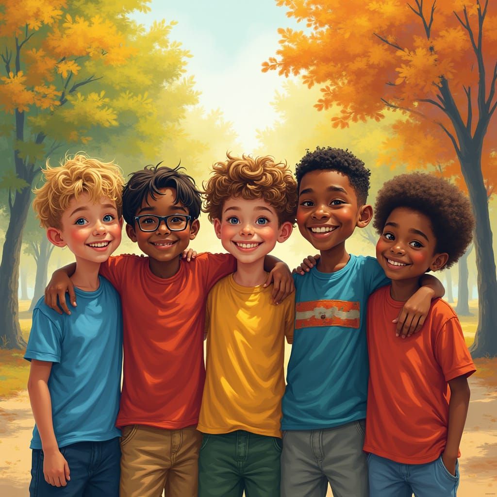 Boys United in Colorful Park Illustration