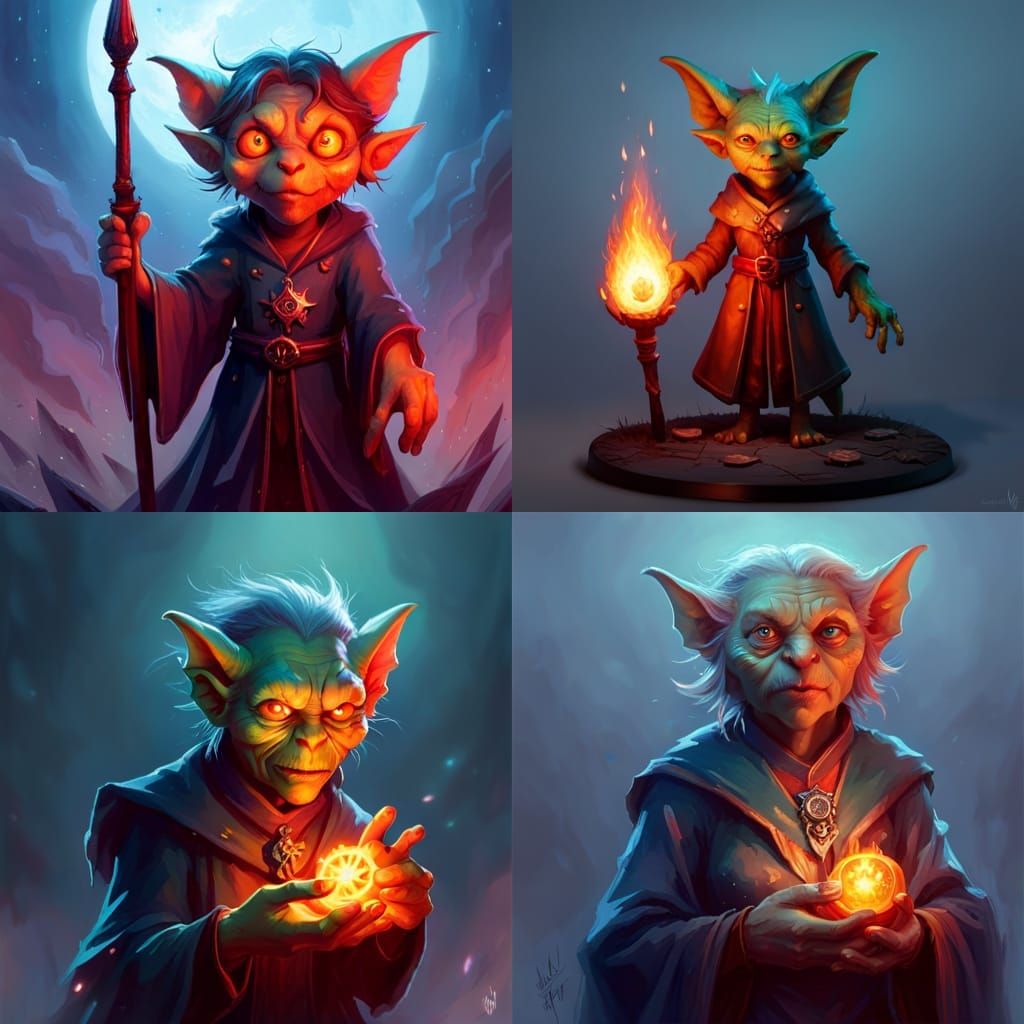 A Female Goblin Mage with glowing hair : DnD Style: intricate detail ...