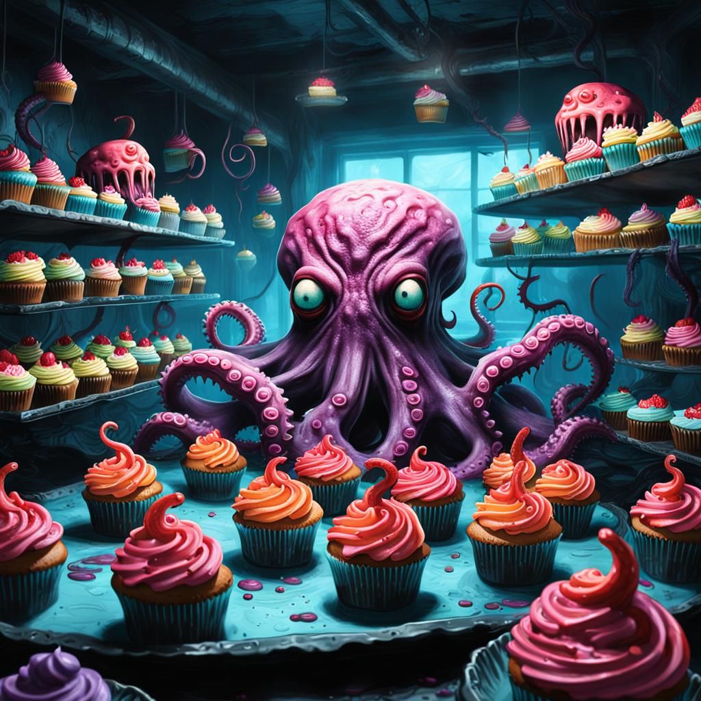 Little shop of Horror Evil Octopus Cupcakes detailed matte p...