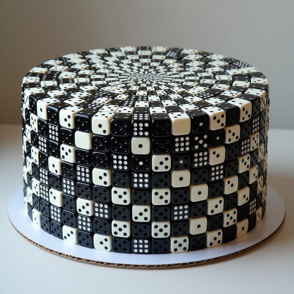A chocolate cake, but made of black and white dice.  by @Starkllr