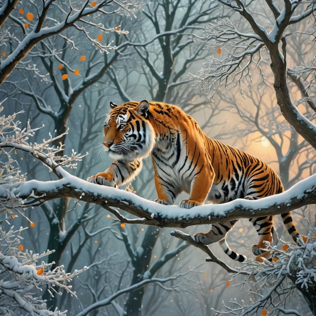 Tiger in Winter Wonderland: Whimsical Matte Painting