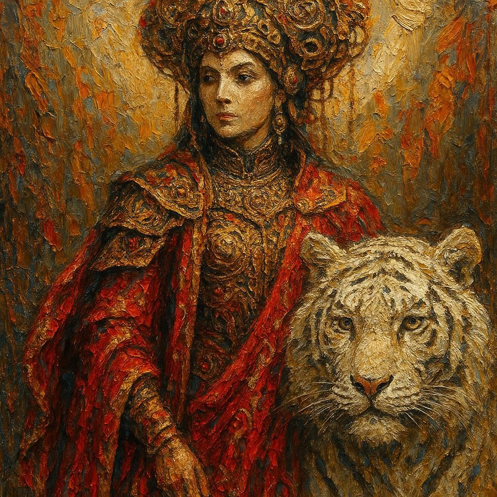 Female warrior and white tiger