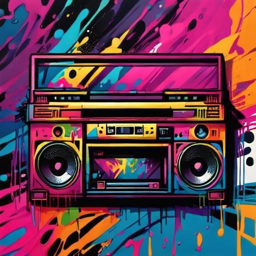 A boombox deep color tetradic colors concept art detailed painting ...