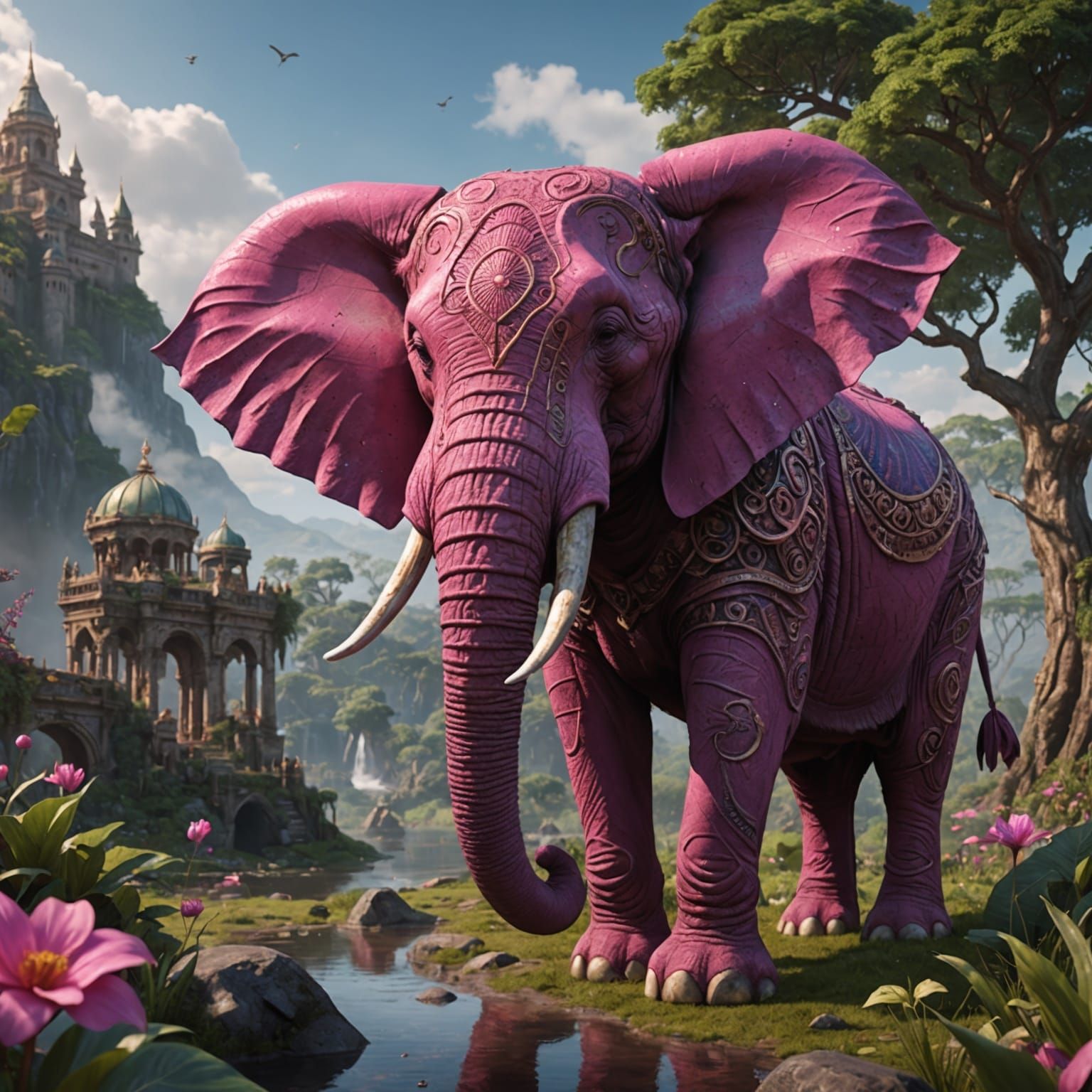 An Amazing Pink ELEPHANT hyperdetailled powerfull