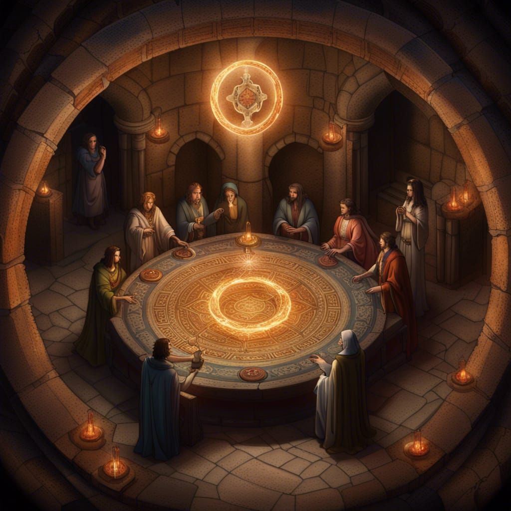 Medieval Mystical Gathering Around Ancient Scrolls