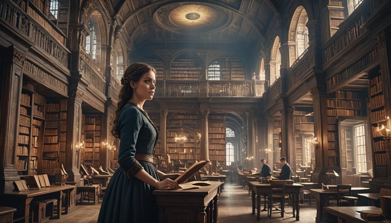 A pretty young woman in ancient Libraries  by @Wilmara