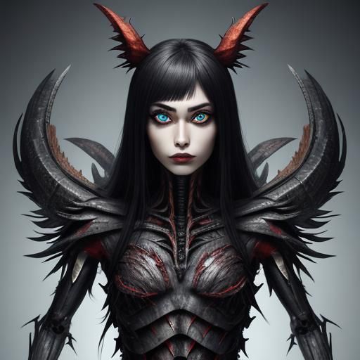 Bioconstructed Girl with Swine Jaws and Beautiful Eyes